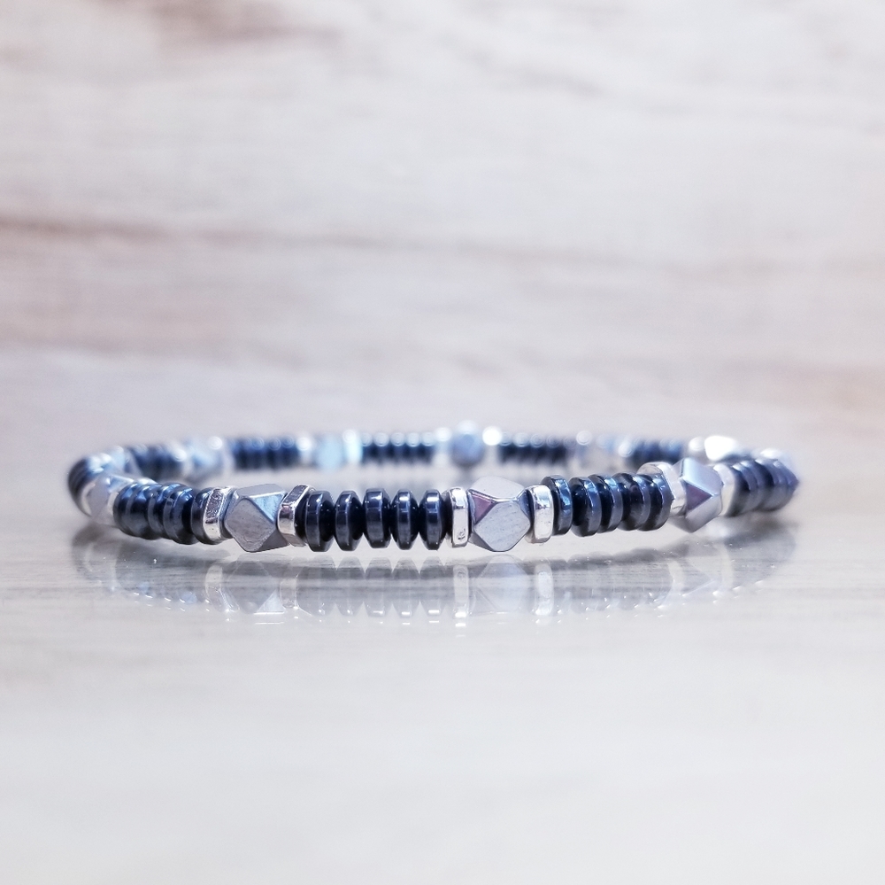 Hematite Beaded Gemstone Tri-Color Bracelet